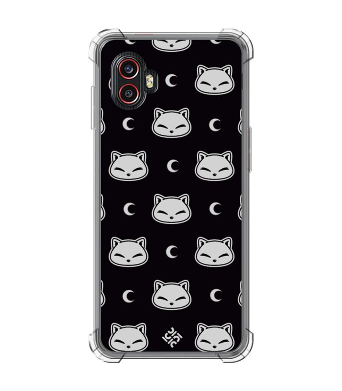 Funda Antigolpe [ Samsung Galaxy XCover 6 Pro ] Dibujo Cute [ Gato Negro Lunar ] Esquina Reforzada Silicona 1.5mm Transparente