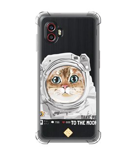 Funda Antigolpe [ Samsung Galaxy XCover 6 Pro ] Dibujo Mascotas [ Gato Astronauta - Take Me To The Moon ] Esquina Reforzada 1.5m