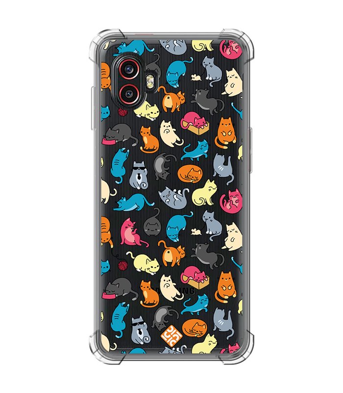 Funda Antigolpe [ Samsung Galaxy XCover 6 Pro ] Dibujo Mascotas [ Gatos de Varios Colores ] Esquina Reforzada Silicona 1.5mm