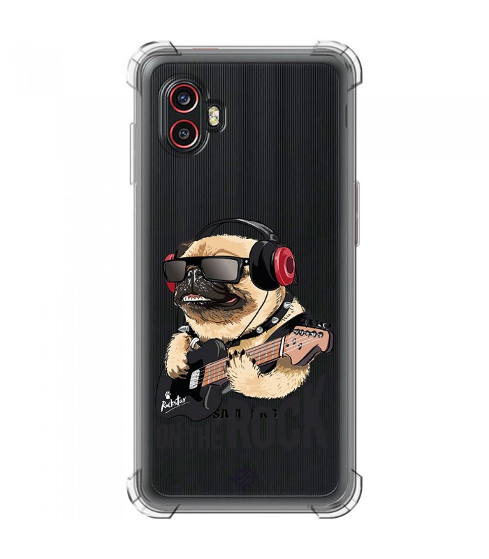 Funda Antigolpe [ Samsung Galaxy XCover 6 Pro ] Diseño Música [ Pug Perro con Auriculares ] Esquina Reforzada Silicona 1.5mm
