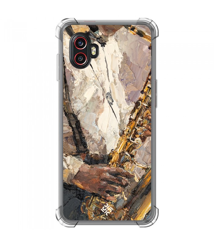 Funda Antigolpe [ Samsung Galaxy XCover 6 Pro ] Diseño Música [ Pintura - Tocando el Saxofón ] Esquina Reforzada Silicona Transp