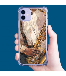 Funda Antigolpe [ Samsung Galaxy XCover 6 Pro ] Diseño Música [ Pintura - Tocando el Saxofón ] Esquina Reforzada Silicona Transp