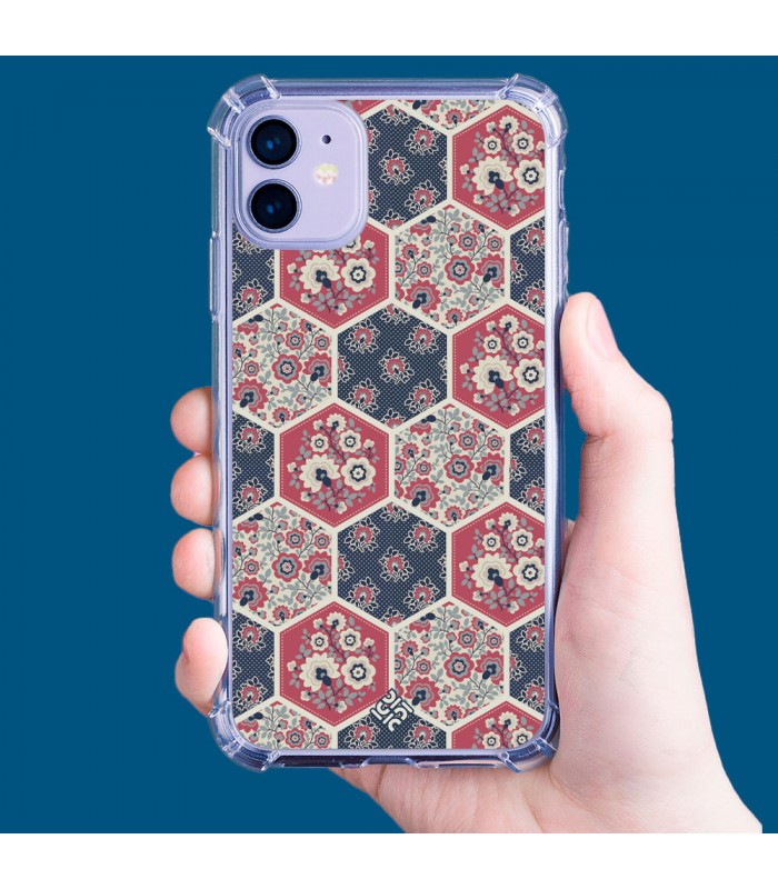 Funda Antigolpe [ Samsung Galaxy XCover 6 Pro ] Dibujo Tendencias [ Diseño Azulejos Hexágonales con Flores ] Esquina Reforzada