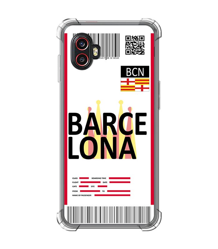 Funda Antigolpe [ Samsung Galaxy XCover 6 Pro ] Billete de Avión [ Barcelona ] Esquina Reforzada Silicona 1.5mm Transparente