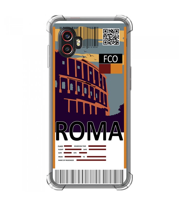 Funda Antigolpe [ Samsung Galaxy XCover 6 Pro ] Billete de Avión [ Roma ] Esquina Reforzada Silicona 1.5mm Transparente