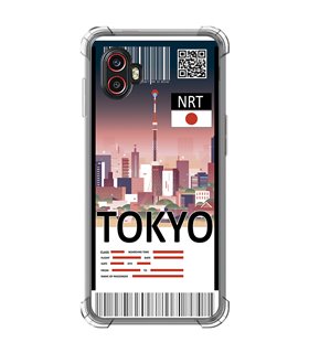 Funda Antigolpe [ Samsung Galaxy XCover 6 Pro ] Billete de Avión [ Tokio ] Esquina Reforzada Silicona 1.5mm Transparente