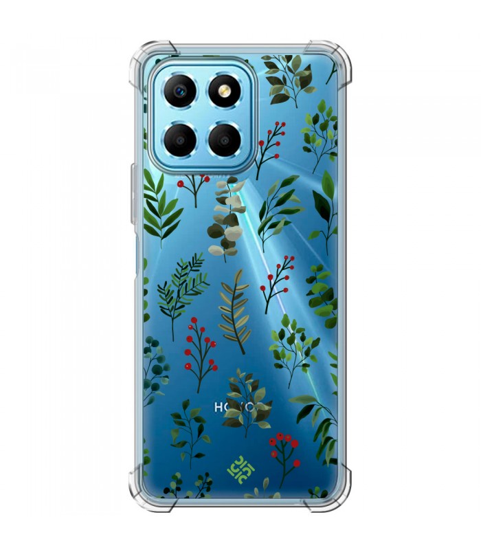 Funda Antigolpe [ Honor X8 5G ] Dibujo Botánico [ Hojas Ramas Verdes - Follaje Botánico ] Esquina Reforzada Silicona 1.5mm