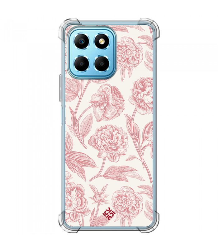 Funda Antigolpe [ Honor X8 5G ] Dibujo Botánico [ Flores Rosa Pastel ] Esquina Reforzada Silicona 1.5mm Transparente