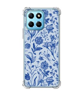Funda Antigolpe [ Honor X8 5G ] Dibujo Botánico [ Flores Silvestres Patron Azul ] Esquina Reforzada Silicona 1.5mm