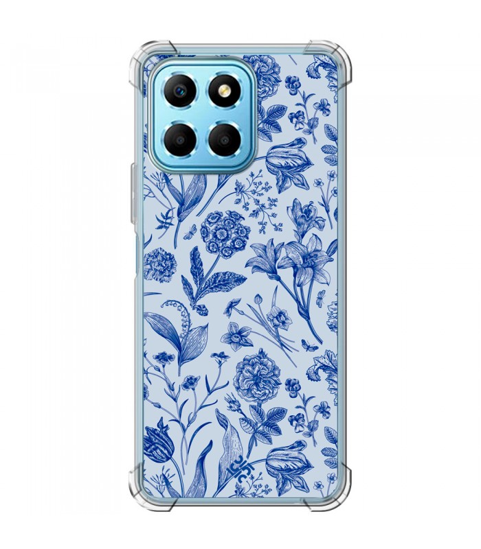 Funda Antigolpe [ Honor X8 5G ] Dibujo Botánico [ Flores Silvestres Patron Azul ] Esquina Reforzada Silicona 1.5mm