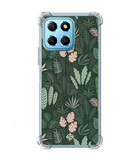 Funda Antigolpe [ Honor X8 5G ] Dibujo Botánico [ Patron Flora Vegetal Verde y Rosa ] Esquina Reforzada Silicona 1.5mm