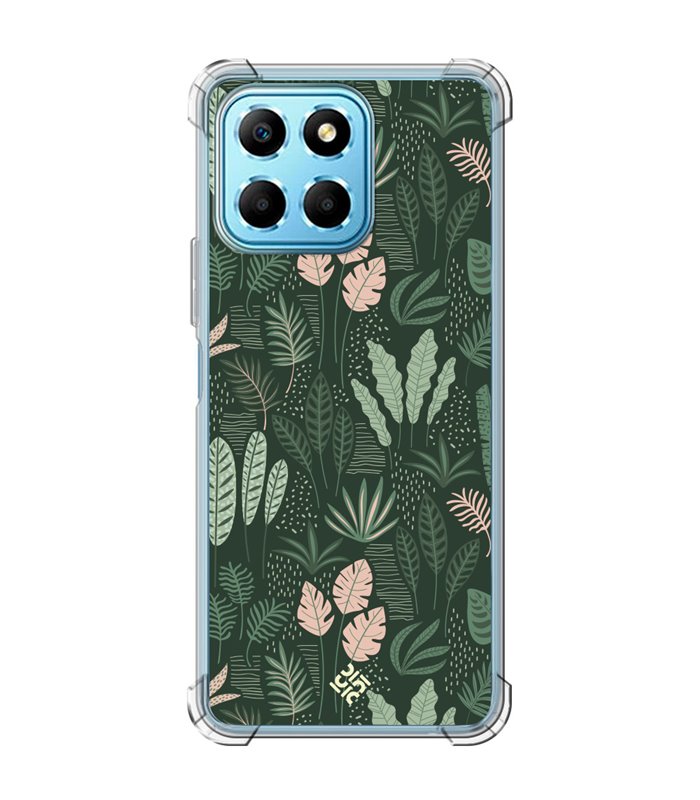 Funda Antigolpe [ Honor X8 5G ] Dibujo Botánico [ Patron Flora Vegetal Verde y Rosa ] Esquina Reforzada Silicona 1.5mm