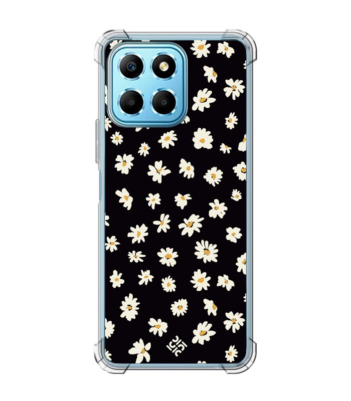 Funda Antigolpe [ Honor X8 5G ] Dibujo Botánico [ Margaritas en Fondo Negro ] Esquina Reforzada Silicona 1.5mm Transparente