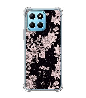 Funda Antigolpe [ Honor X8 5G ] Dibujo Botánico [ Flores de amapola daffodil, anémona, violeta en fondo estrellado ] Esquina