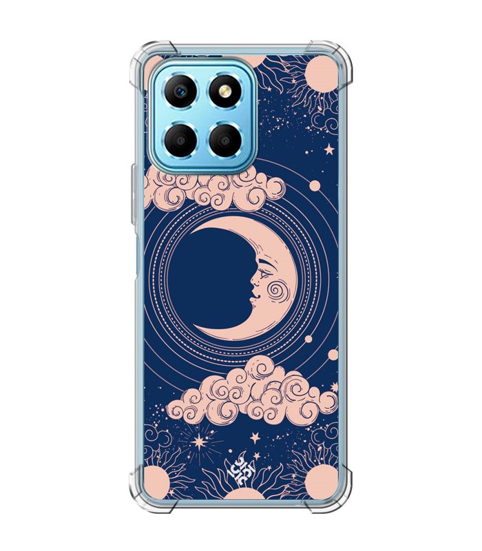 Funda Antigolpe [ Honor X8 5G ] Dibujo Esotérico [ Luna Creciente - Dibujo Místico Astrologico ] Esquina Reforzada Silicona