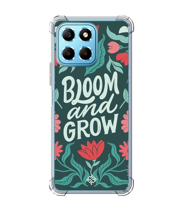 Funda Antigolpe [ Honor X8 5G ] Dibujo Frases Guays [ Flores Bloom and Grow ] Esquina Reforzada Silicona 1.5mm Transparente