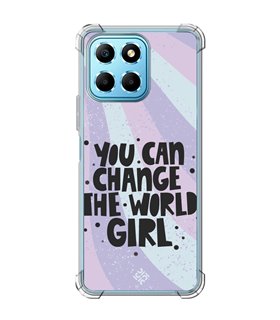 Funda Antigolpe [ Honor X8 5G ] Dibujo Frases Guays [ You Can Change The World Girl ] Esquina Reforzada Silicona 1.5mm