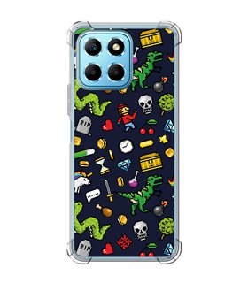 Funda Antigolpe [ Honor X8 5G ] Dibujo Gamers [ Iconos de Juego Retro Pixel Art 8 Bits ] Esquina Reforzada Silicona 1.5mm 