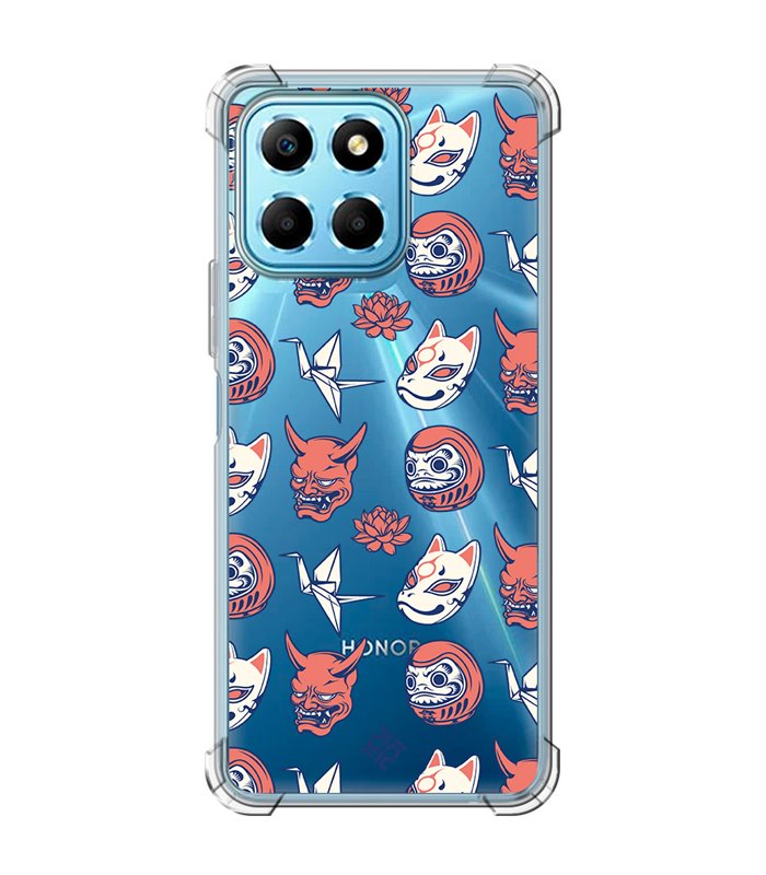 Funda Antigolpe [ Honor X8 5G ] Dibujo Japones [ Daruma, Máscara Kitsune y Hannya Japon ] Esquina Reforzada Silicona 1.5mm