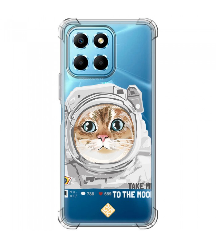 Funda Antigolpe [ Honor X8 5G ] Dibujo Mascotas [ Gato Astronauta - Take Me To The Moon ] Esquina Reforzada Silicona 1.5mm