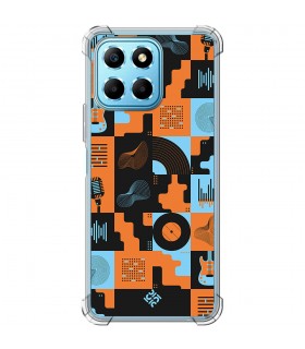 Funda Antigolpe [ Honor X8 5G ] Diseño Música [ Iconos Música Naranja y Azul ] Esquina Reforzada Silicona 1.5mm Transparente