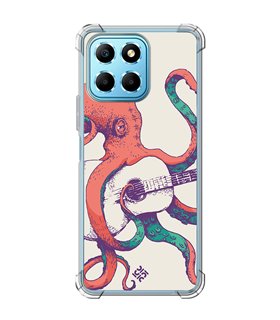 Funda Antigolpe [ Honor X8 5G ] Diseño Música [ Pulpo Tocando la Guitarra ] Esquina Reforzada Silicona 1.5mm Transparente