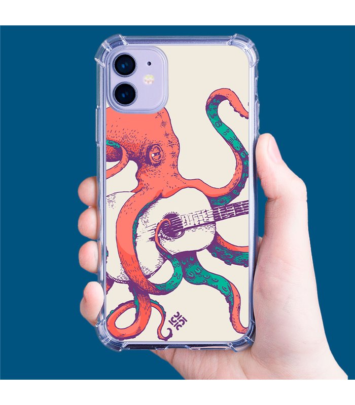 Funda Antigolpe [ Honor X8 5G ] Diseño Música [ Pulpo Tocando la Guitarra ] Esquina Reforzada Silicona 1.5mm Transparente