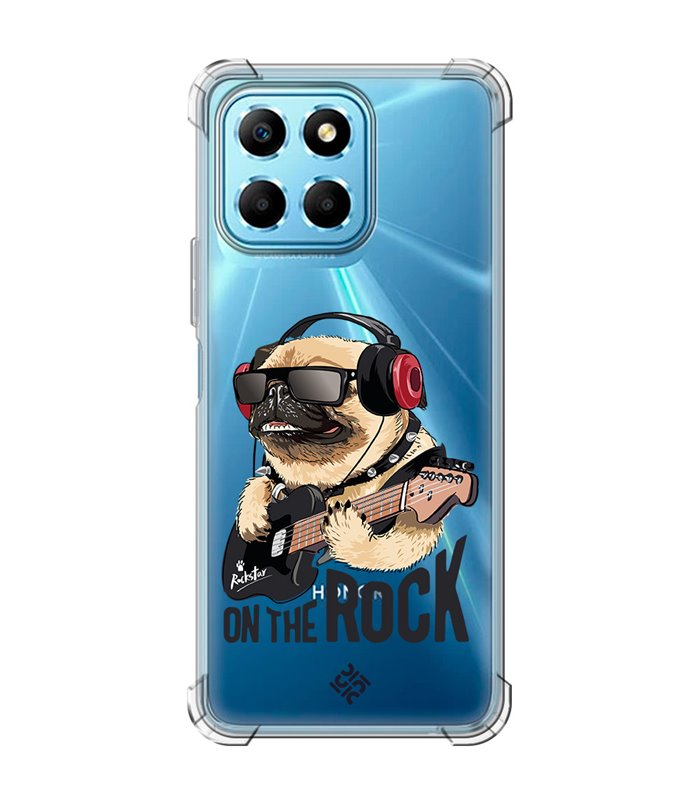 Funda Antigolpe [ Honor X8 5G ] Diseño Música [ Pug Perro con Auriculares ] Esquina Reforzada Silicona 1.5mm Transparente