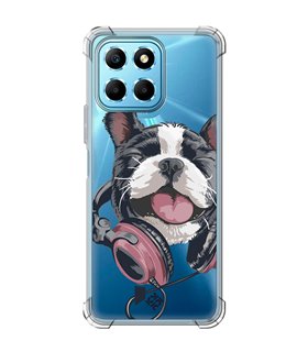 Funda Antigolpe [ Honor X8 5G ] Diseño Música [ Perro Feliz Escuchando Música ] Esquina Reforzada Silicona Transparente