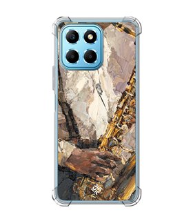 Funda Antigolpe [ Honor X8 5G ] Diseño Música [ Pintura - Tocando el Saxofón ] Esquina Reforzada Silicona Transparente
