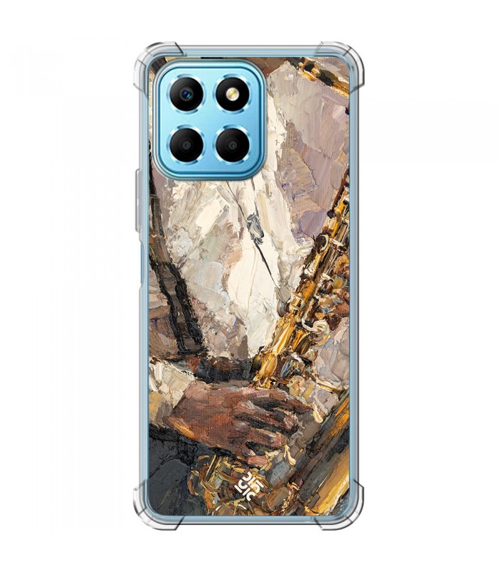 Funda Antigolpe [ Honor X8 5G ] Diseño Música [ Pintura - Tocando el Saxofón ] Esquina Reforzada Silicona Transparente