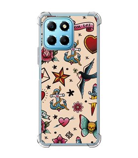 Funda Antigolpe [ Honor X8 5G ] Dibujo Tendencias [ Tatuajes Clásicos ] Esquina Reforzada Silicona 1.5mm Transparente