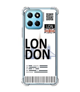 Funda Antigolpe [ Honor X8 5G ] Billete de Avión [ London ] Esquina Reforzada Silicona 1.5mm Transparente