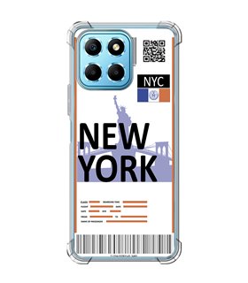 Funda Antigolpe [ Honor X8 5G ] Billete de Avión [ New York ] Esquina Reforzada Silicona 1.5mm Transparente