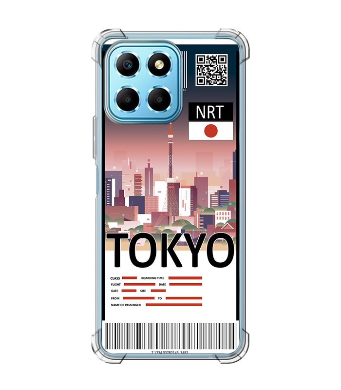 Funda Antigolpe [ Honor X8 5G ] Billete de Avión [ Tokio ] Esquina Reforzada Silicona 1.5mm Transparente