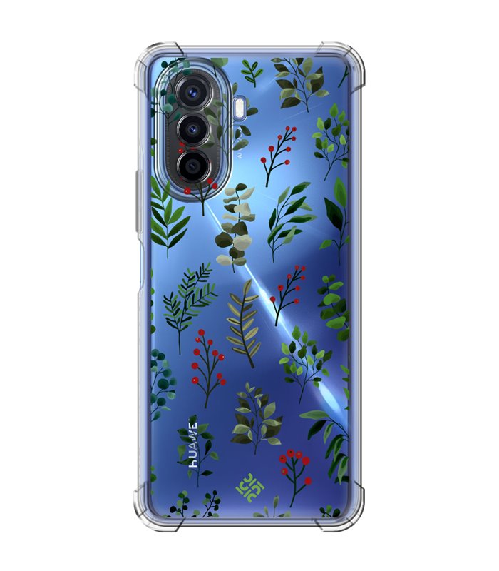Funda Antigolpe [ Huawei Nova Y70 ] Dibujo Botánico [ Hojas Ramas Verdes - Follaje Botánico ] Esquina Reforzada 1.5mm