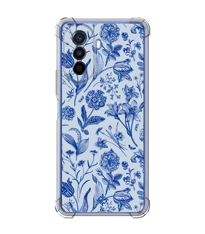 Funda Antigolpe [ Huawei Nova Y70 ] Dibujo Botánico [ Flores Silvestres Patron Azul ] Esquina Reforzada Silicona 1.5