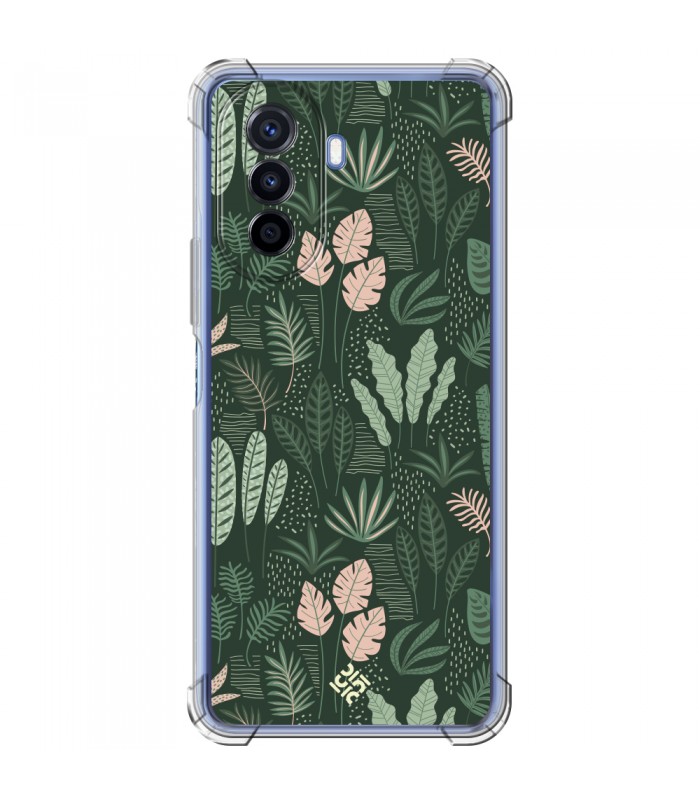 Funda Antigolpe [ Huawei Nova Y70 ] Dibujo Botánico [ Patron Flora Vegetal Verde y Rosa ] Esquina Reforzada 1.5mm