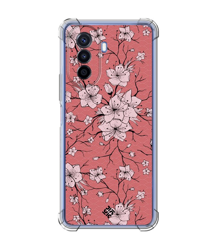 Funda Antigolpe [ Huawei Nova Y70 ] Dibujo Botánico [ Flores sakura con patron japones ] Esquina Reforzada 1.5mm