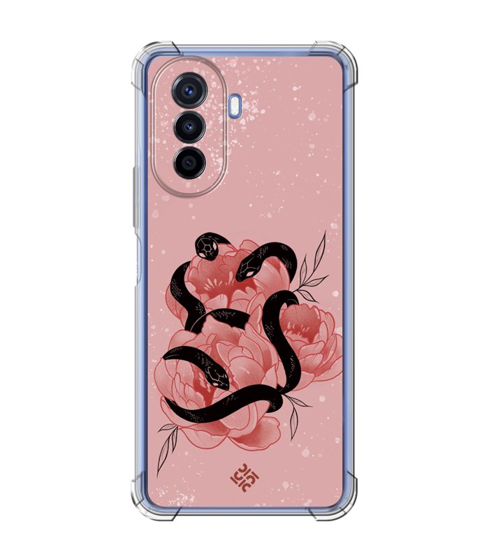 Funda Antigolpe [ Huawei Nova Y70 ] Dibujo Esotérico [ Tentación Floral - Rosas con Serpientes ] Esquina Reforzada 1.5mm