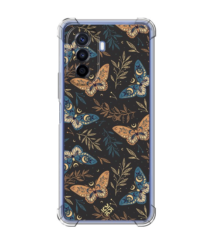 Funda Antigolpe [ Huawei Nova Y70 ] Dibujo Esotérico [ Boho Fondo Mágico con Ramas y Mariposas y Polillas ] Esquina 1.5