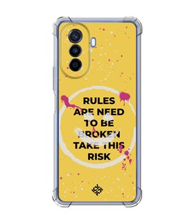 Funda Antigolpe [ Huawei Nova Y70 ] Dibujo Frases Guays [ Smile - Rules Are Need  To Be Broken Take This Risk ] Esquina