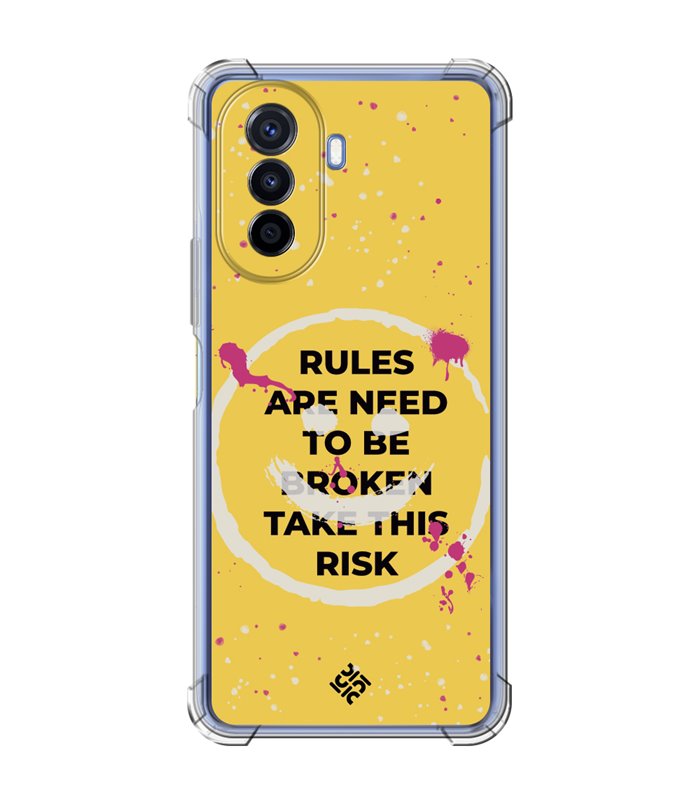 Funda Antigolpe [ Huawei Nova Y70 ] Dibujo Frases Guays [ Smile - Rules Are Need  To Be Broken Take This Risk ] Esquina