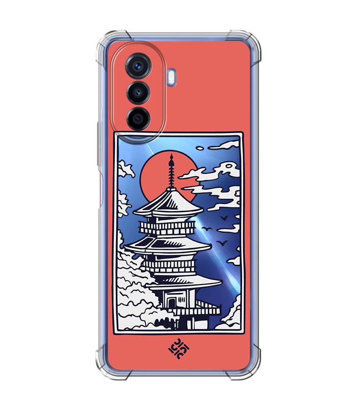 Funda Antigolpe [ Huawei Nova Y70 ] Dibujo Japones [ Pagoda con Fondo Transparente Japonesa ] Esquina Reforzada 1.5mm