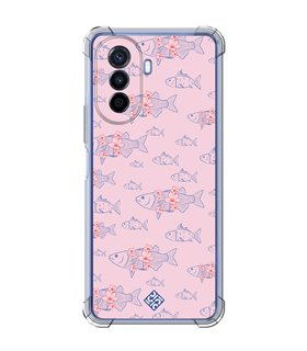 Funda Antigolpe [ Huawei Nova Y70 ] Dibujo Japones [ Sakura y Pescado Rosa Pastel ] Esquina Reforzada Silicona