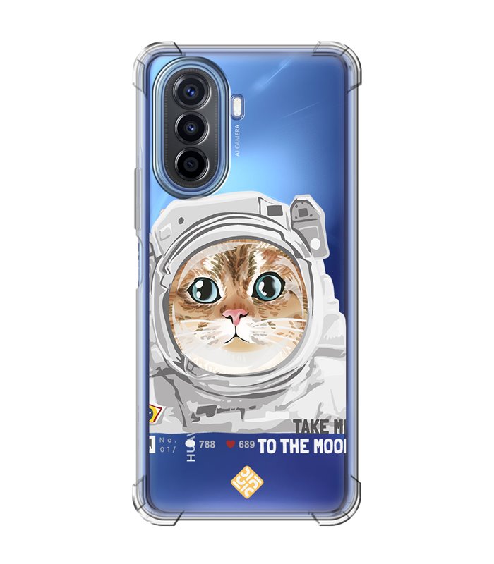 Funda Antigolpe [ Huawei Nova Y70 ] Dibujo Mascotas [ Gato Astronauta - Take Me To The Moon ] Esquina Reforzada 1.5mm