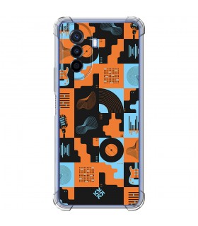 Funda Antigolpe [ Huawei Nova Y70 ] Diseño Música [ Iconos Música Naranja y Azul ] Esquina Reforzada Silicona 1.5 
