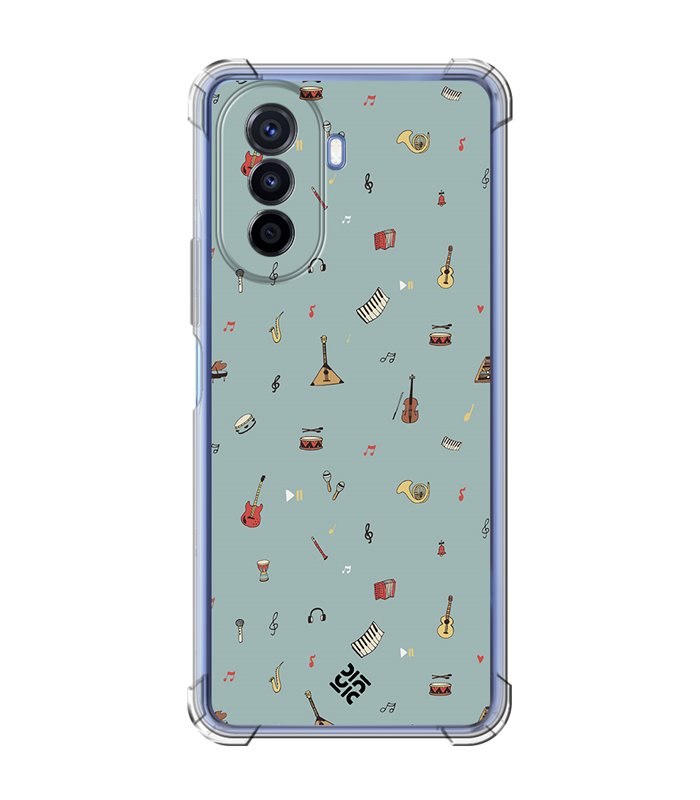 Funda Antigolpe [ Huawei Nova Y70 ] Diseño Música [ Collage Instrumentos Musicales ] Esquina Reforzada Silicona