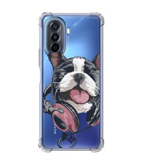 Funda Antigolpe [ Huawei Nova Y70 ] Diseño Música [ Perro Feliz Escuchando Música ] Esquina Reforzada Silicona