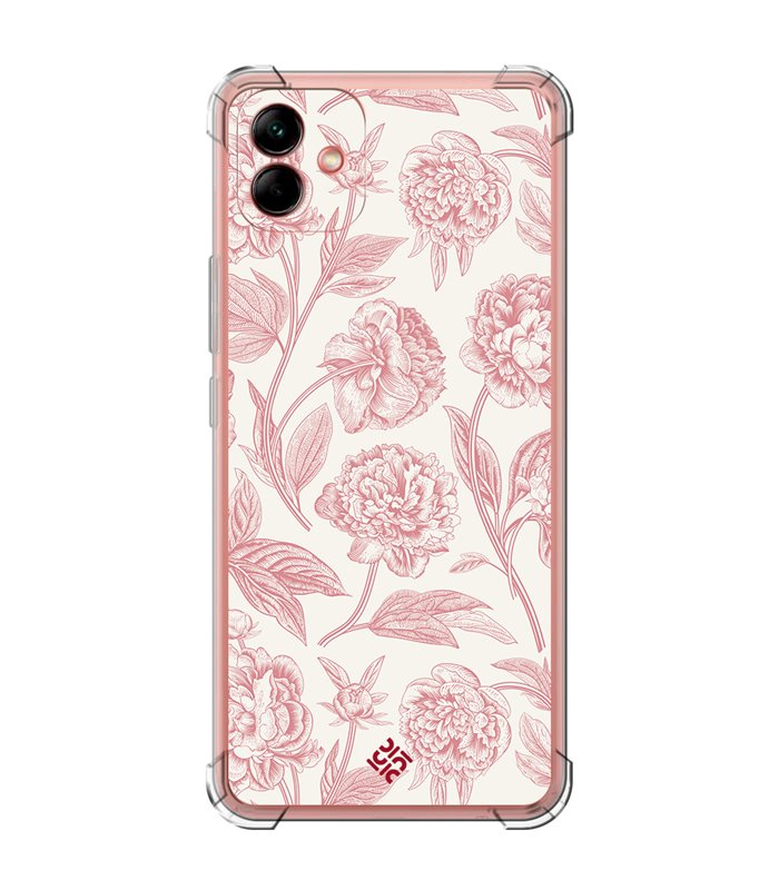 Funda Antigolpe [ Samsung Galaxy A04 ] Dibujo Botánico [ Flores Rosa Pastel ] Esquina Reforzada Silicona 1.5mm